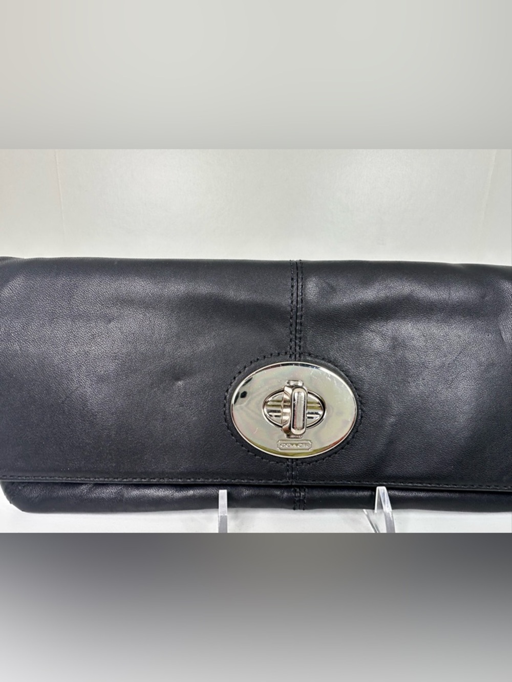 Coach Black Leather Turnlock Clutch - Picture 2 of 6